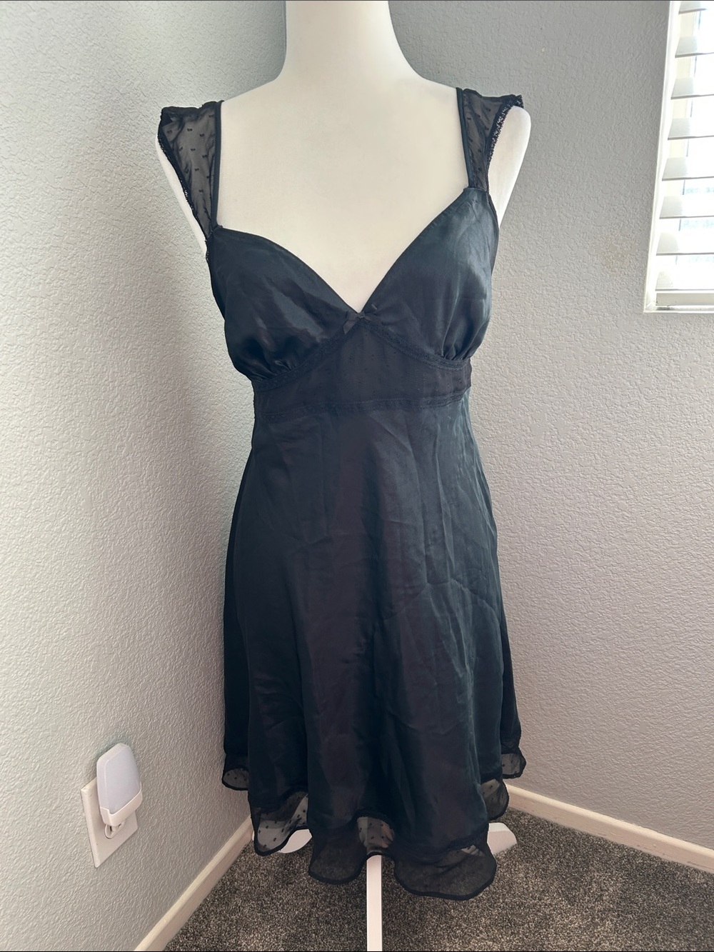 Gilligan & O'Malley Black Satin & Sheer Trim Chemise